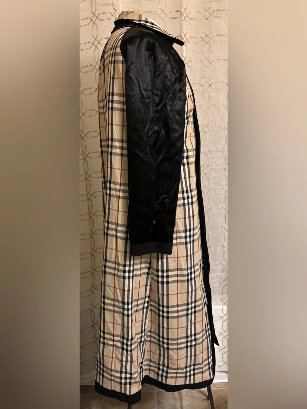 Burberry London Black Trench Coat Nova Check Removable Wool Liner Size 10R Long - Picture 8 of 16